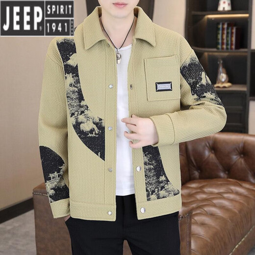 JEEP SPIRIT夹克男士春秋季新款潮牌撞色拼接休闲外套设计感翻领百搭男款上衣 9901黑色 M (约85~105斤可穿)