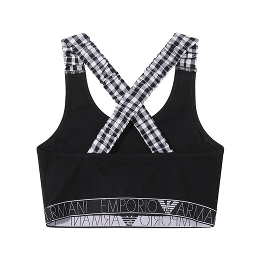 阿玛尼（ARMANI）EA 新品 女士Underwear无袖运动内衣背心女装 164815 4R242 15910 黑色LOGO底围拼黑白格纹 L