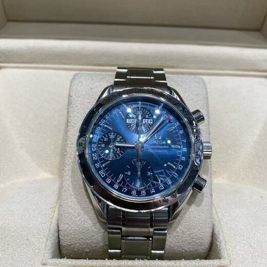 [SEGUNA HOMA 99 NUEVO] Reloj de hombres mecánicos automáticos de la serie Omega Omega Speedmaster, reloj de hombre de acero inoxidable, pantalla de fecha, reloj multifunción cronógrafo, cinturón de acero de disco azul de 39 mm 3523.80.00