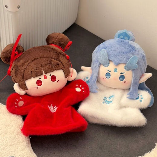 Cute little Nezha hand doll Ao Bing doll plush toy rag doll birthday gift peripheral cartoon anime doll Nezha Ao Bing combination outfit
