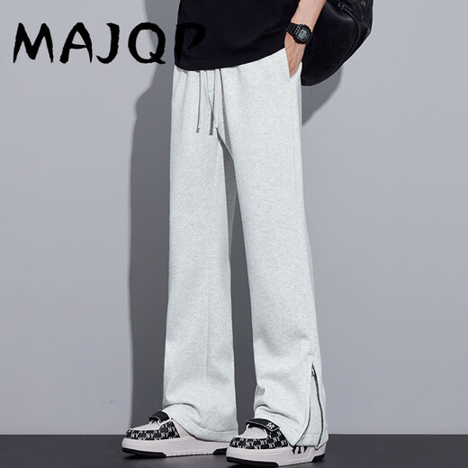 MAJQP美式休闲裤子男春秋款微喇拉链裤口直筒长裤男青少年军绿色运动裤 9859军绿 XL 约120-140斤可穿