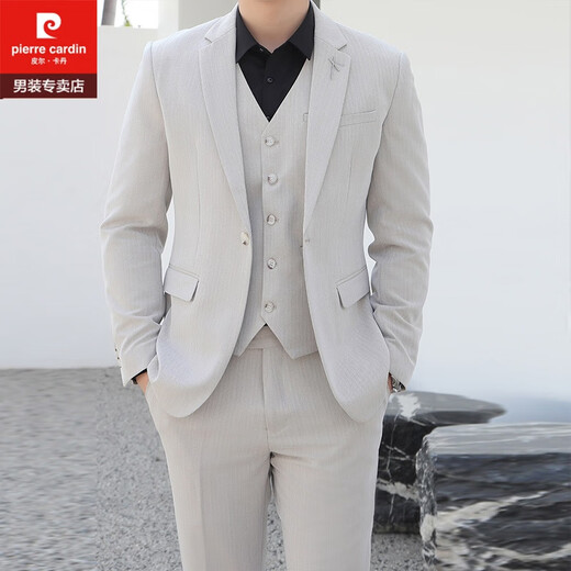 Pierre Cardin suit Korean style three-piece suit trendy slim fit business casual suit men's formal jacket men's suit pink (single suit) XL 52 (120-130Jin Jin equals 0.5kg)