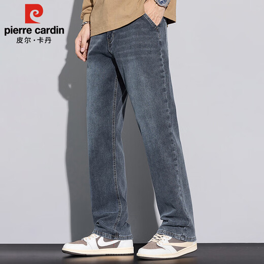 Pierre Cardin jeans men's autumn and winter Korean style retro loose straight casual pants men's high-end men's wear blue gray 33