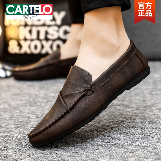 卡帝乐鳄鱼（CARTELO）男士豆豆鞋韩版商务工作休闲皮鞋透气百搭防滑一脚蹬男鞋2025春季 D826黑色 41 偏小