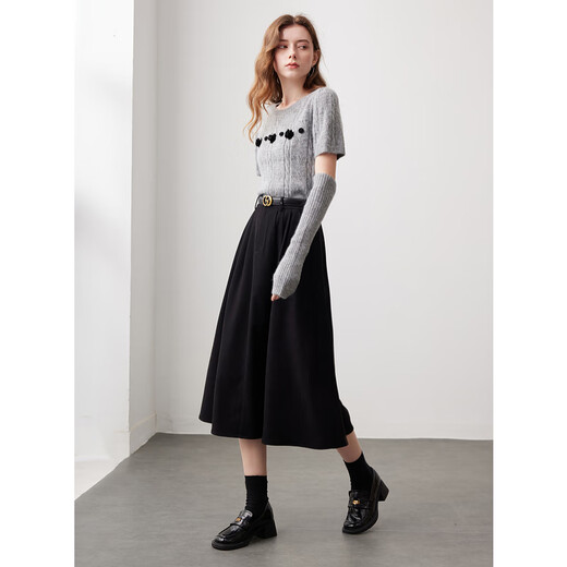 Sancai 2025 Spring New High Waisted Skirt Brushed A-Line Skirt Slimming Mid-Length Skirt Large Swing Umbrella Skirt for Women