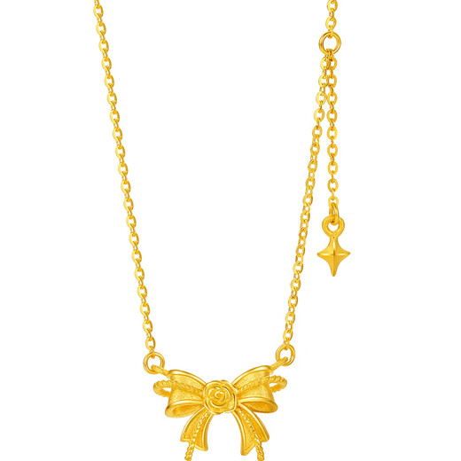Saturday blessing rose bow gold necklace women's gold pendant birthday gift price A0613907 about 3.64g