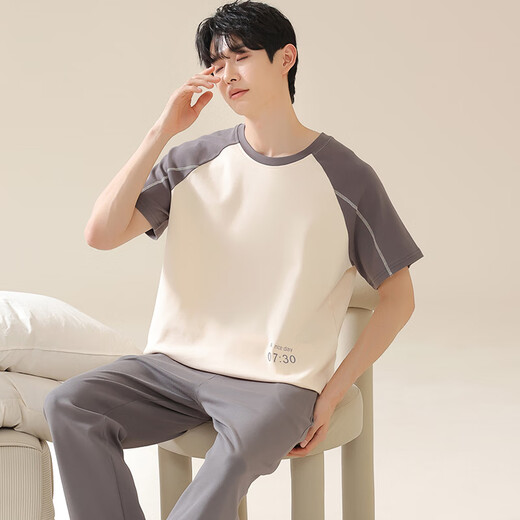 Langsha Herren-Pyjamas Herren Frühling und Sommer reines Baumwoll-Kurzärmelhosen Dünne Sommer Teenager Home Clothing-Anzug können außerhalb F-13603 2xl getragen werden