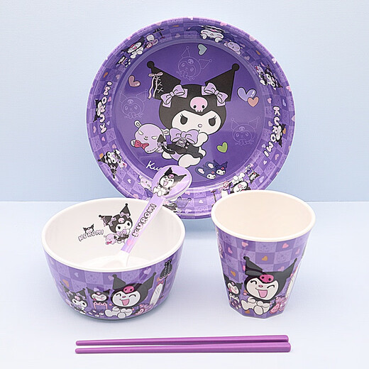 迪士尼（Disney）库洛米碗盘套装餐具勺调羹饭碗密胺仿陶瓷碗学生食堂碗学生宿舍 新款库洛米5寸碗勺筷杯8寸盘+礼