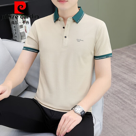 皮尔卡丹（pierre cardin）冰丝短袖t恤男士夏季潮流翻领子衬衫领POLO保罗衫半袖上衣服 TB-QY733黑色 M 【建议100-120斤】