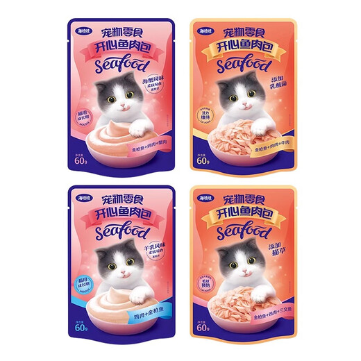 Dali Cat Happy Fish Buns Hai Zhi Zhi Cat Snacks Wet Food Packs Soft Pack Cans 60g*12 Packs/Box Cat Canned Bonito+Chicken+Tuna 1 box 12 bags/box