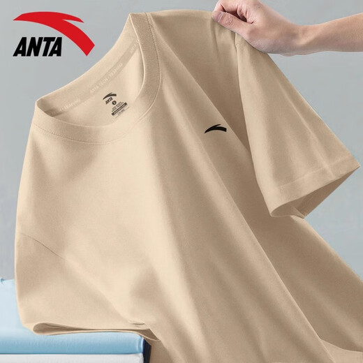 Anta (ANTA) ice silk quick-drying short-sleeved T-shirt for men 2025 spring and summer cool breathable casual running fitness exercise half-sleeved men -10 light brown [ice silk quick-drying] L /175 suitable for 120-140Jin [Jin equals 0.5 kg]