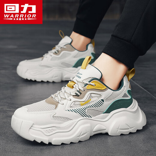 
Warrior men's shoes, versatile height-enhancing daddy shoes, sports and casual shoes, men 4475 meters white, green, yellow, 42