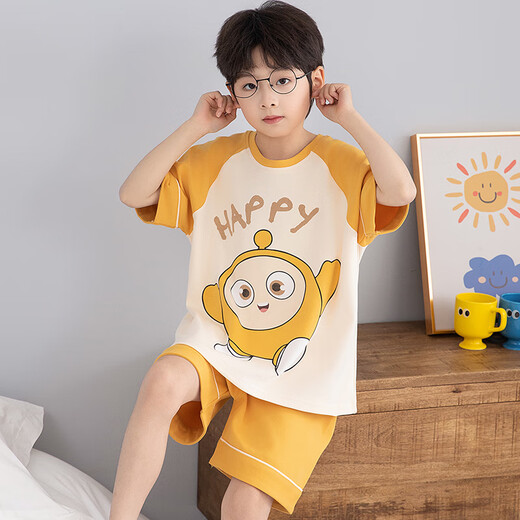 浪莎儿童睡衣男小童夏季短袖薄款纯棉家居服男孩中大童夏天学生套装 LT691 165 建议160-165CM/95-115斤