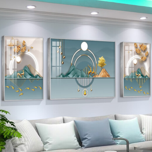 
Modern simple sofa background wall decoration painting living room abstract hanging painting light luxury TV wall painting crystal porcelain mural TXMG9740 middle 80*60cm/right 40*60cm suitable for 2.