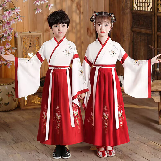 Children's ancient costumes, Chinese school clothes, Chinese style elementary school students recite the three-character scriptures and disciples' rules for opening ceremony performance costumes Yun Feihe broad sleeves blue [same style for men and women] 120 cm