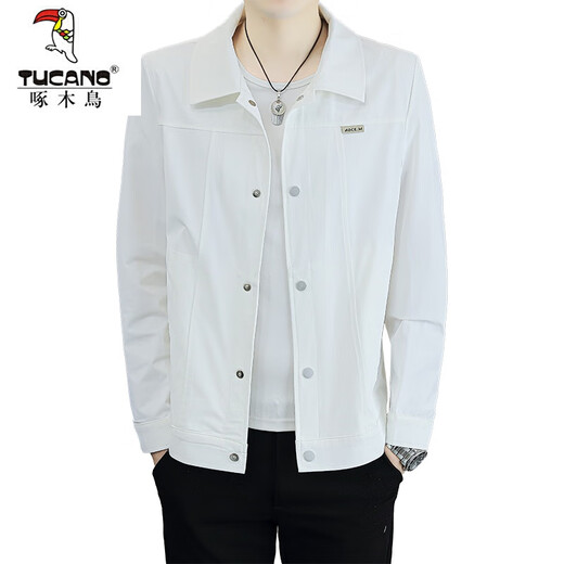 Woodpecker 2025 new men's jacket thin summer sun protection jacket casual high-end men's breathable ice silk jacket H672 white 3XL 155-170Jin Jin is equal to about 0.5 kg