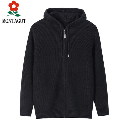 梦特娇（MONTAGUT）羊毛连帽毛衣拉链开衫男士针织衫外套春秋季休闲粗针羊毛线衣夹克 中灰 2XL 180/92A