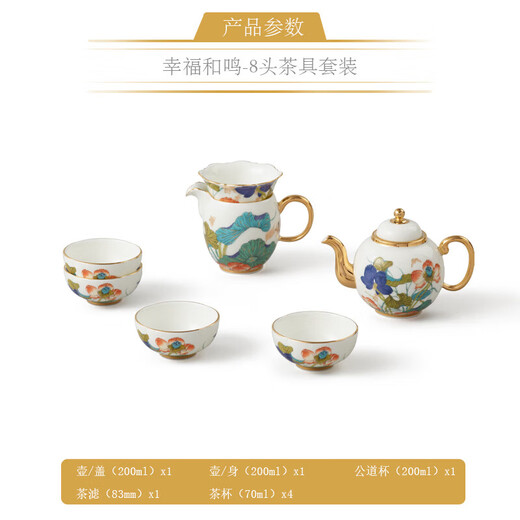 Auratic Chinese porcelain Yongfengyuan Xingfu Heming 8-piece ceramic tea set-teapot set (4 persons) gift box packaging