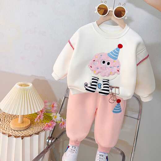 Disney (Disney) baby girl autumn and winter clothing velvet suit one and a half years old 6 7 8 9 11 months old baby clothes split thickened little girl pink casual suit (spring and autumn without velvet) 73 cm