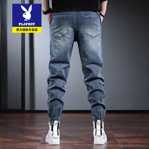 Playboy Working Jeans Herren Trendy Marke Body Body Foot Fußhose Frühling und Herbst Blau Retro Herrenhosen hübsche trendige Retro Blue L.