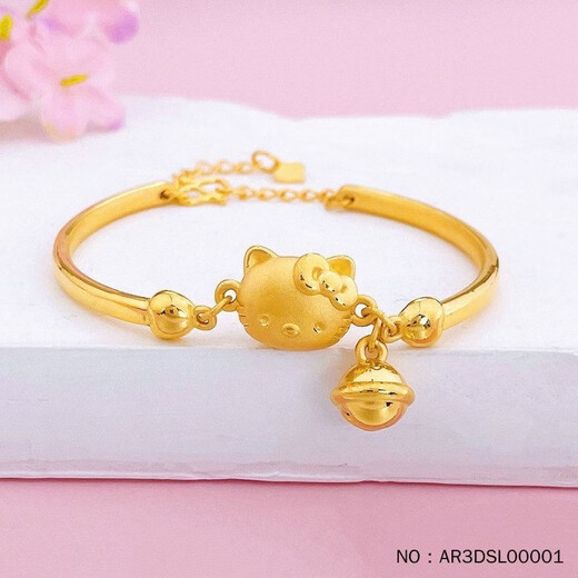 RSRDDY gold Hello Kitty bracelet 999KT cat bell bracelet adjustable half bracelet for girlfriend KT cat bracelet same style as Old Phoenix 5.16g
