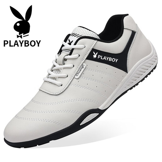 Playboy (Playboy) Playboy Herrenschuhe für Frühlings -echtes Leder atmungsaktives Männer Sportschuhe weiche Sohle laufende lässige Forrest Ziegenschuhe weiße Schuhe Männer 9871 White 38