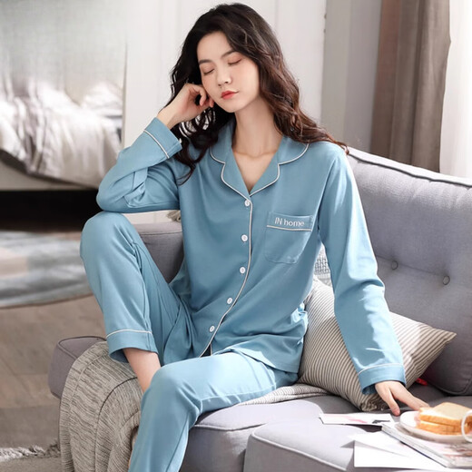 Catman (Miiow) reines Baumwoll-Pyjama für Frauen mit langärmeliger Frühling und Herbst-Strickjacke koreanische Version Einfacher fester Farbdünnstil für Outdoor-Kleidungsanzug Sommer-Litmus-Pulver WD9905 m [Empfohlen 80-100jin [Jin gleich 0,5 kg]]