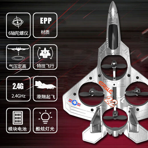 
EO-22 six-axis drone F22 fighter fixed-high hover stunt fixed-wing foam remote-controlled aircraft EO-22 fighter [Silver]