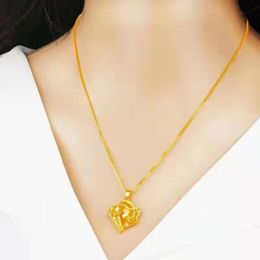 Shien gold-plated love necklace for women, 999 pendant, 18K gold-plated four-leaf clover pendant for girlfriend, wholehearted + water wave chain, free ring