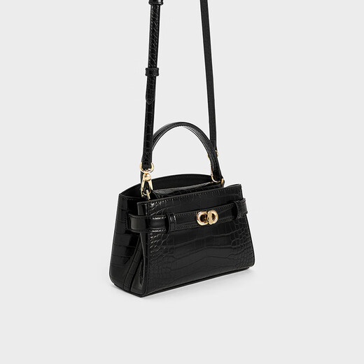 
CHARLES/KEITH crocodile pattern Kelly bag portable crossbody wedding bag women's bag birthday gift CK2-50270880-1 Black S