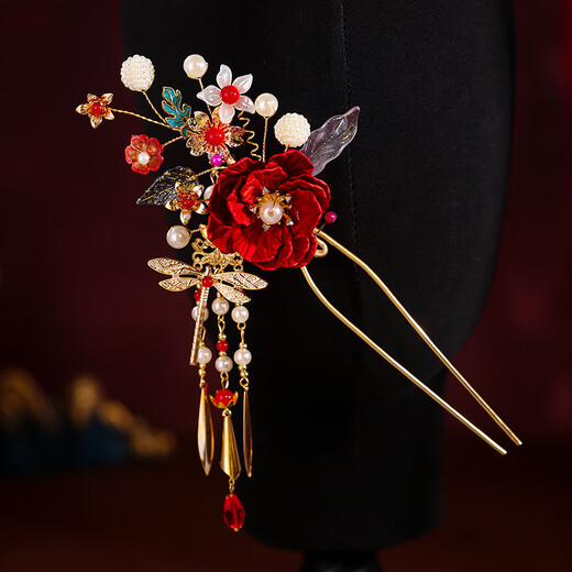 Yage Bridal Headwear New Chinese Style Hairband Set Ancient Style Hanfu Hair Accessories Complete Set 2024 New Women's Xiuhe Clothing Accessories Red Hairband