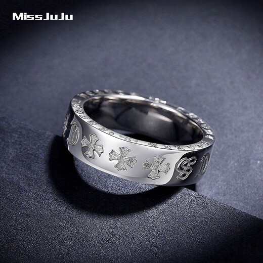 Miss JuJu pt950 platinum ring men's six-character mantra platinum wide solid wrench thickened ring ring deposit custom code number contact online customer service