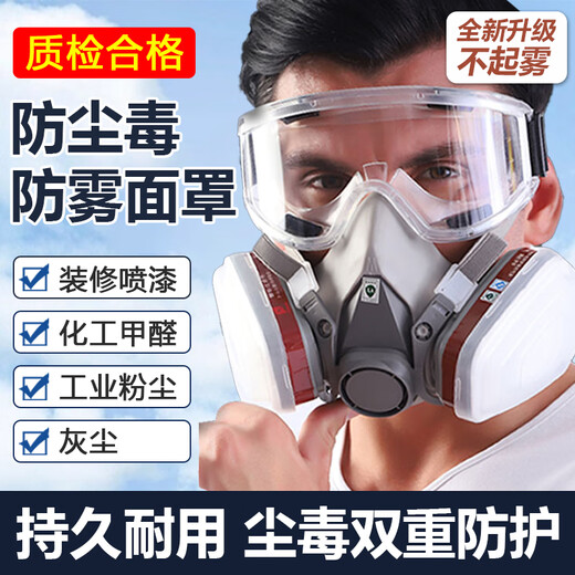 Gas mask toxic gas spray paint anti-smoke mask dust mask anti-industrial dust advanced full face protection toxic chemical gas 6200 dust-proof gas mask + anti-fog large eye mask