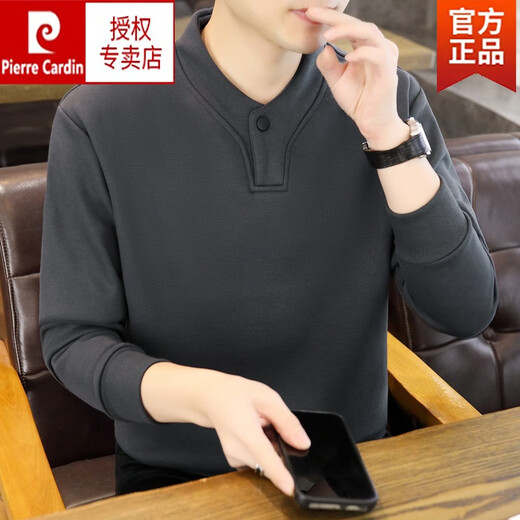 Pierre Cardin Henley collar sweatshirt men's long-sleeved T-shirt men's spring half turtleneck sweatshirt bottoming shirt top knitted military green 77012 M 90-105Jin Jin equals 0.5 kg