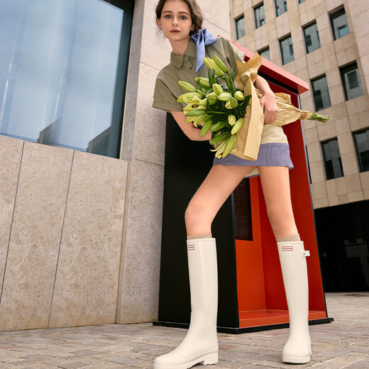 HUNTER雨靴refined雨鞋女露营防水高筒长靴靴子户外鞋防水鞋 月白/SHW 37