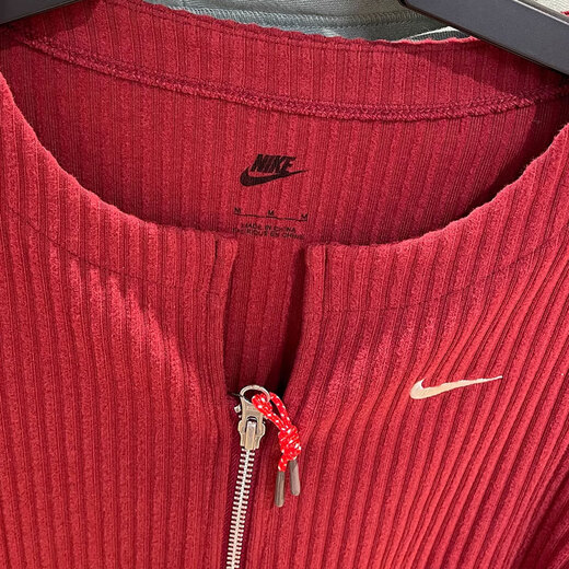 耐克（NIKE）外套女装春秋款V领修身鱼骨收腰运动服长T恤上衣 HV8459-677暗红 M