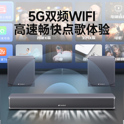 SANSUI Home Echo Настенный динамик для телевизора Домашний кинотеатр KTV-набор для гостиной Трехмерный объемный беспроводной динамик Bluetooth Динамик для караоке K Song с двойным сабвуфером 95S