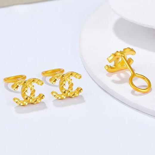 Chuxiao gold color earrings for women 2024 new pure gold double c earrings 18k color gold earrings imitation gold for girlfriend double c earrings small style hook style