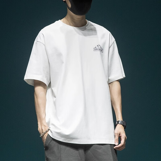 Baumwoll High-End schwere kurzärmelige T-Shirt Herren Lose großartigen halbärmeligen T-Shirt im Sommer New American Modemarke gedruckt Top HST1517 Khaki Kurzärärmel