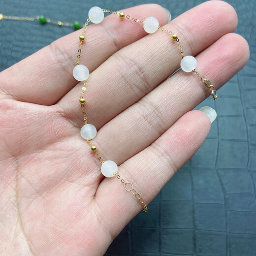 Canxian natural Hetian white jade mutton fat white jade bracelet full of stars 18k gold inlaid with jade niche light luxury ins women's anklet anklet