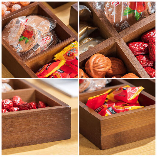 Dried fruit plate living room storage box dust-proof tea table snack snack plate snack compartment storage box walnut color six-square grid 1