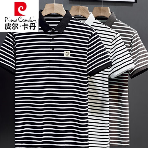 Pier Cardin reines Baumwoll-Revers-Polo-Shirt Herren Modemarke Leads Sommer kurzärmeliges T-Shirt Einfach gestreiftes obere Eissensen-High-End-High-End-Männer weiß Q753 m suggeriert 100-120jin [Jin ist 0,5 kg]