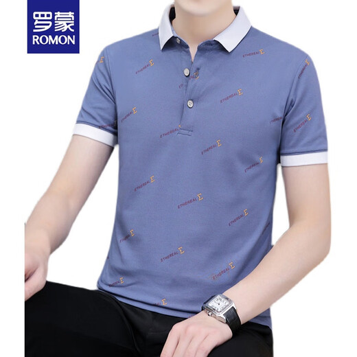 罗蒙（ROMON）夏季翻领短袖t恤男休闲青年带领子上衣服半袖百搭薄款帅气polo.衫 黑色 QY679 120斤 M