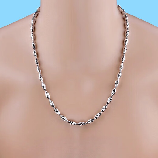 Guanpu Pavilion Fat Donglai same style men's platinum necklace silver men's and women's thick style fashionable and domineering sweater chain silver transfer olive bead chain 4mm long about 50cm 12 grams