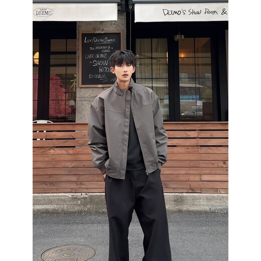 POUM男装联名工装夹克男春秋新款潮牌美式宽松双拉链青少年设计感外套 CLH-Y6629黑色 2XL