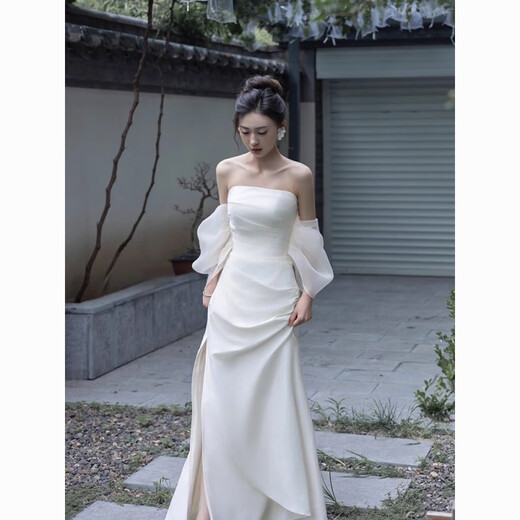 
Indulgent light wedding dress niche new style bride outfit wedding welcome tiara simple tube top evening dress temperament tube top XS