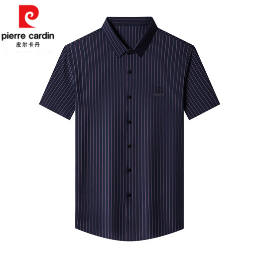 皮尔卡丹（pierre cardin）男士短袖衬衫夏季桑蚕丝中年商务休闲免烫条纹衬衣薄寸衫体恤上衣 9926上青【长】 L 170建议120-140斤