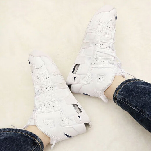 Nike (NIKE) Women's Shoes AIR MORE UPTEMPO (GS) Pippen Big Air Black and White Trendy Retro Sports Shoes Basketball Shoes DH9719-100 White/Little Blue Hook 35.5