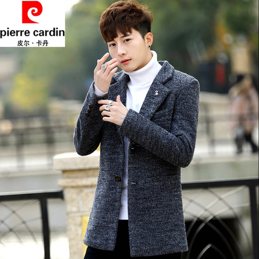 皮尔卡丹（pierre cardin）风衣男中长2025春秋季新款呢子大衣男士外套季百搭潮流帅气西装 998灰色加棉XL 112-125斤 加厚
