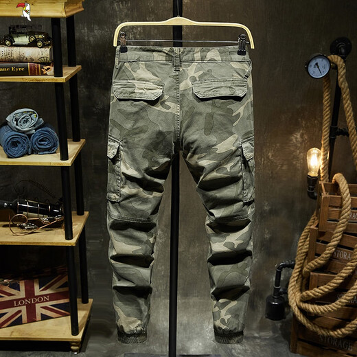 
Woodpecker (TUCANO) spring, autumn and winter work clothes casual pants for men loose feet camouflage outdoor versatile multi-bag fashion tied jeans for men Camouflage green 692A thick style 28